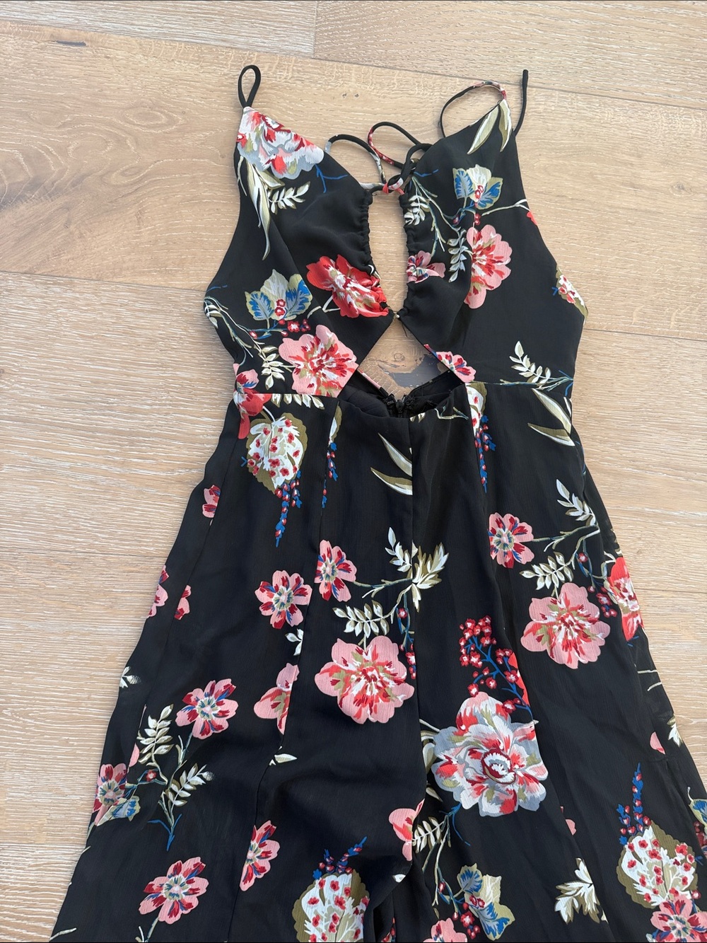Black Floral Tie-Back Maxi Romper/Jumpsuit Size Small